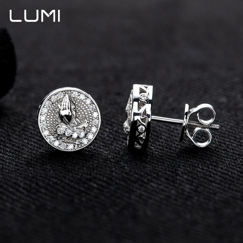 أنيق 925 الفضة الهيب هوب وأقراط مجموع 0.5ct مويسانيتي نحت الصلاة لفتة الأذن هوب للجنسين هدية #4