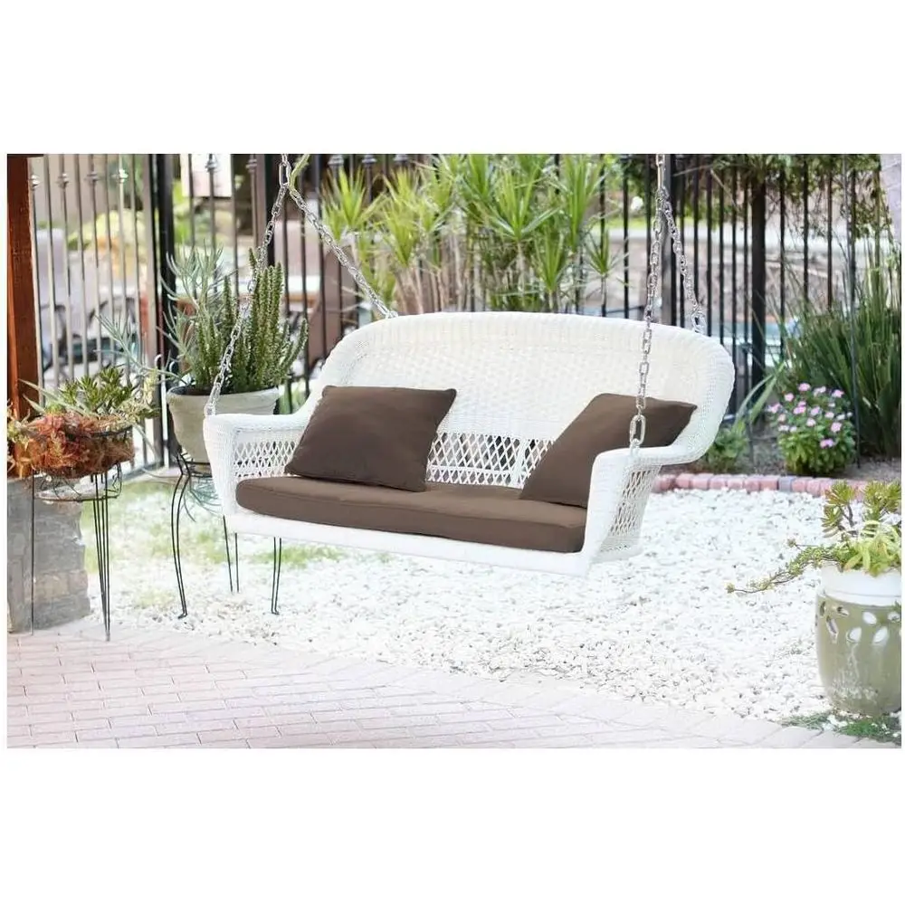

Мягкие садовые качели с съемными чехлами, прочная конструкция, идеально подходят для открытых террас и веранд - коричневый/белый