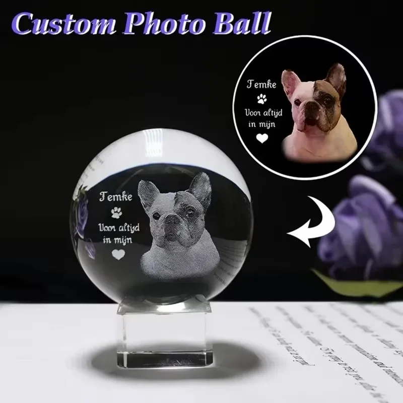 Customized Photo Crystal Ball 3D Laser Engraved Glass Sphere with Stand Miniature Photo Collectible Craft Figurine Birthday Gift