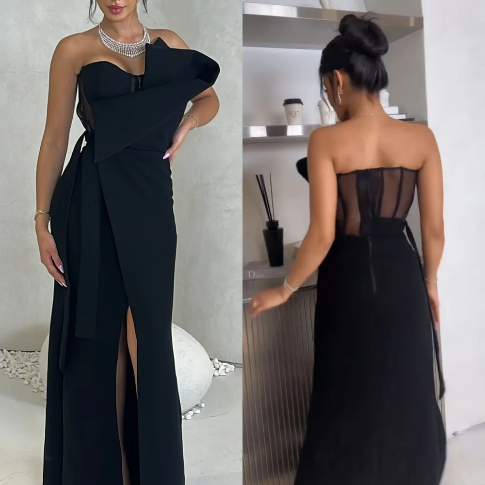 

Customized Fashion Modern Style Jersey Pleat Ruched Straight Strapless Long Dresses Bespoke Occasion Dresses Sizes Available