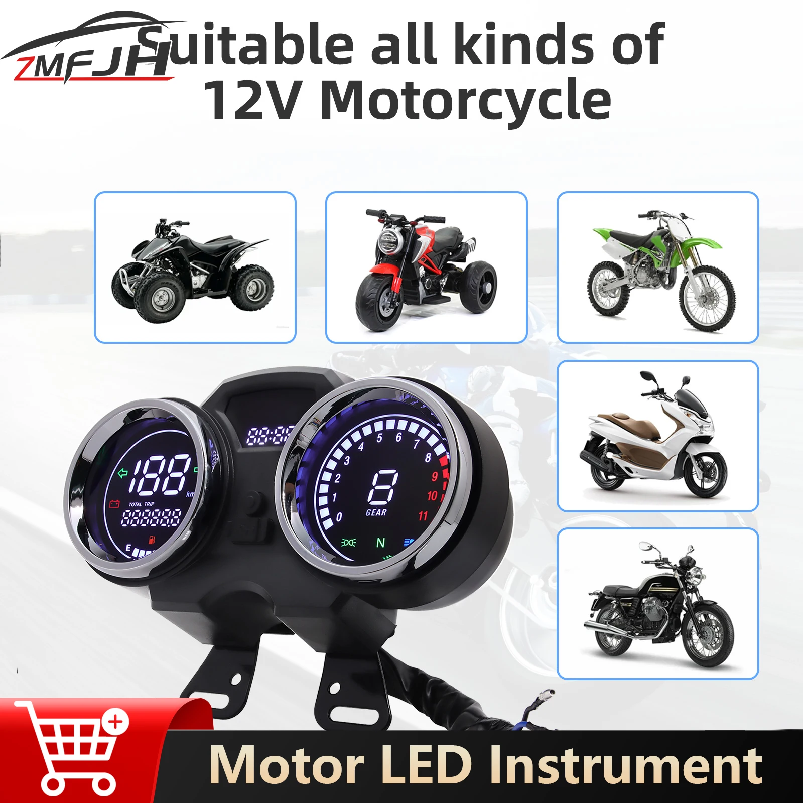 

Motorcycle Digital Speedometer Tachometer Gauge LCD Dashboard For Suzuki GN125 Speed Meter RPM Fuel Gauge Digital Instrument