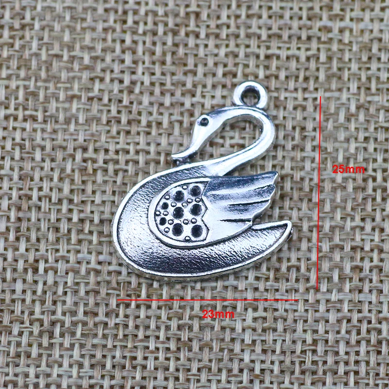 10 Pieces 23*25mm Lovely White Swan Charm Antique Silver Color Charms  For DIY Necklace BraceletJewelry Making