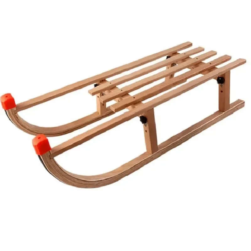 Portable Oak Wood Snow Sled 134x25x68cm Foldable Ice Pipe for Kids Winter Outdoor Recreation Skiing Gear Durable Sleigh