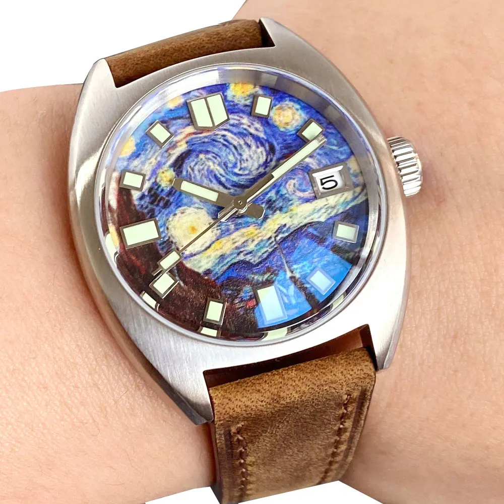 

Tandorio Van Gogh Starry Night Retro Military Men's Watch Full Green Sapphire Glass 200m Waterproof Automatic NH35A Watches Men
