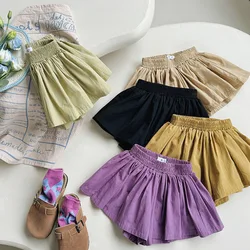 Baby Girls Shorts Skirts Summer Casual Pleated Elasticity Waist Shorts for Kids Clothing Solid Color Kawaii Children Pants New