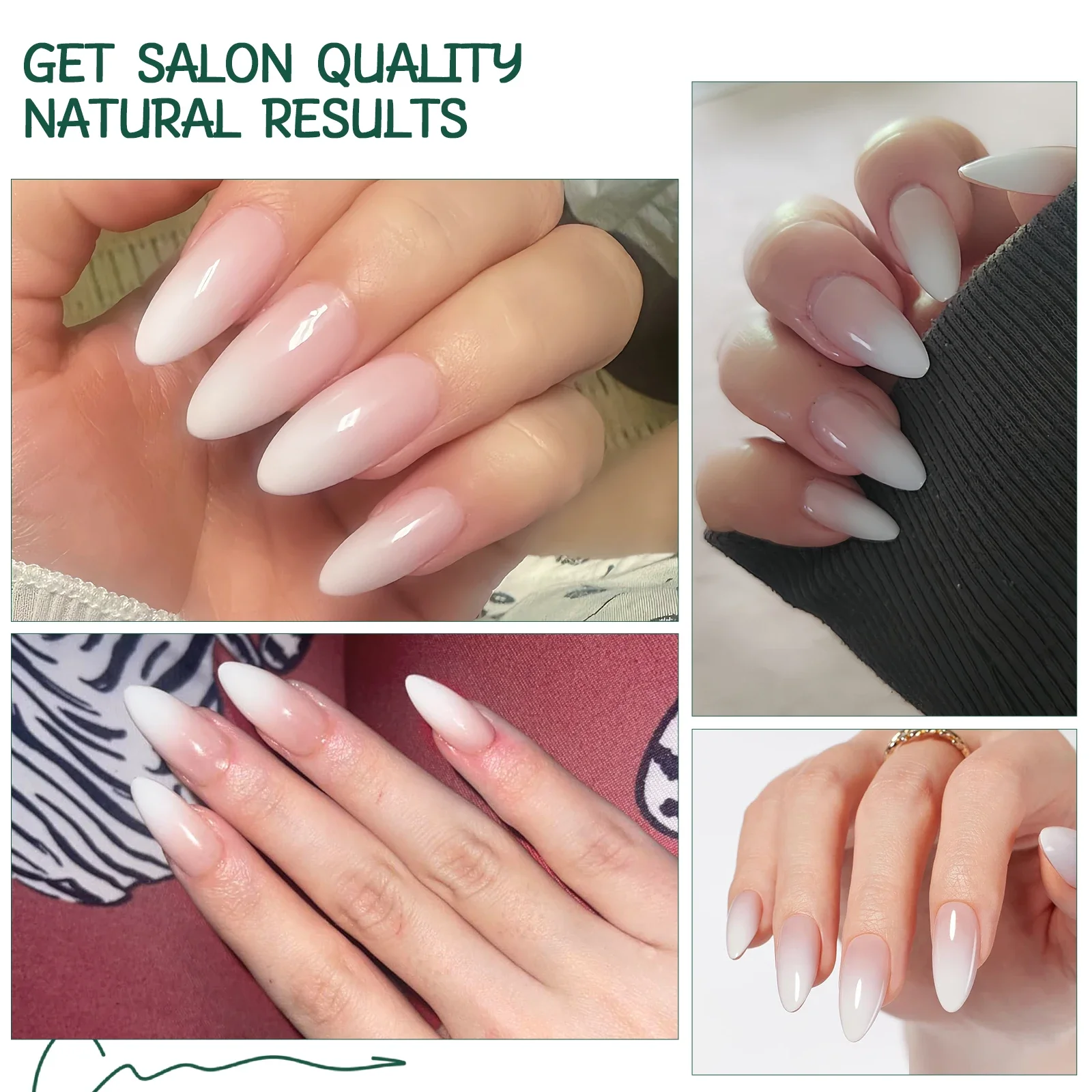 Nailpop ombre hřebíky mandle tisk na nailsultra-thin naklonění měkké gel nehet tipy 150pcs pre-colored přirozený falešná hřebíky prodlužování