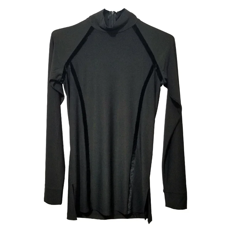 Men'S High Neck Professional Latin Dance Tops Ballroom Dance Practice Clothes Long Sleeves Velvet Adult Flamenco Shirt