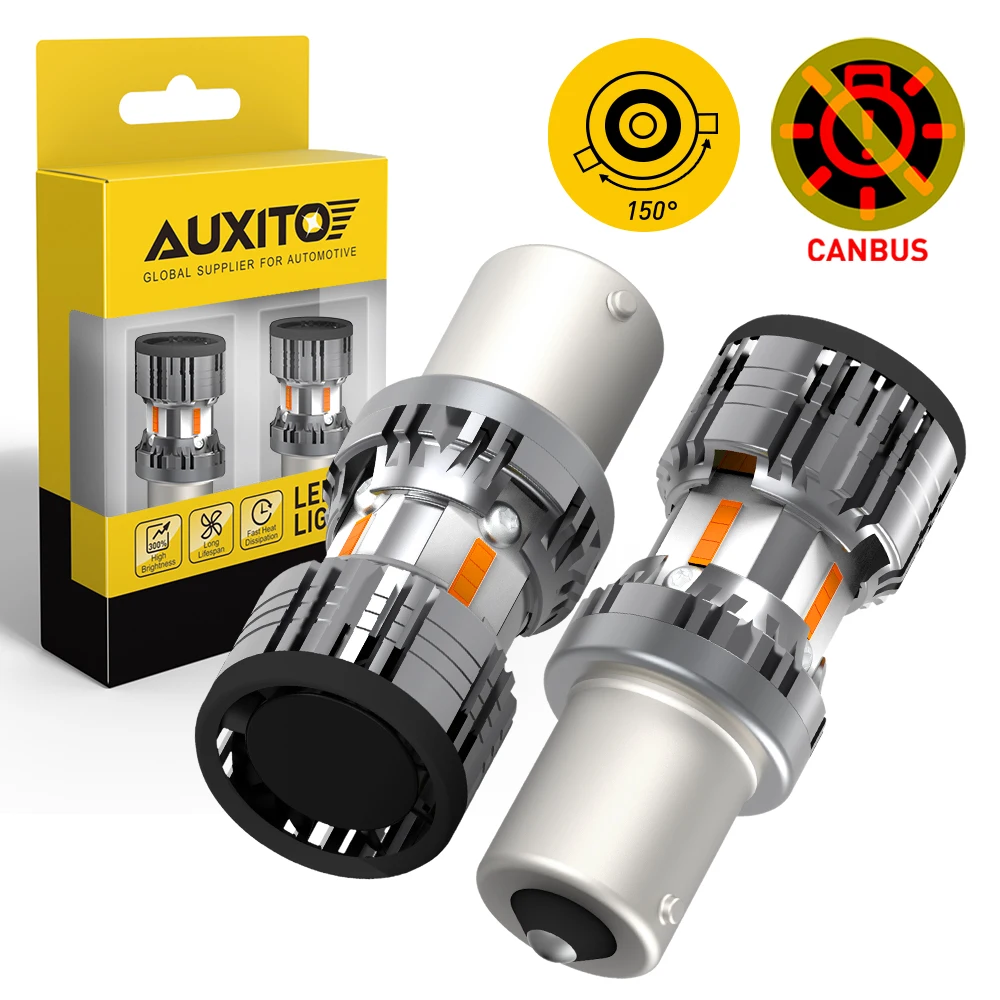 AUXITO 2x1156 BAU15S PY21W 7507 LED giallo ambra indicatore di direzione con ventola Canbus BA15S P21W T20 7440 W21W indicatore LED