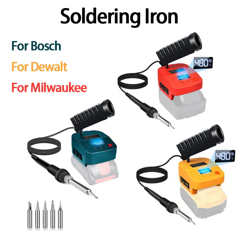 

Cordless Soldering Iron Tool With USB&Type-C Port For Dewalt/Milwaukee/Bosch 18V Li-ion Battery Soldering Iron With Display