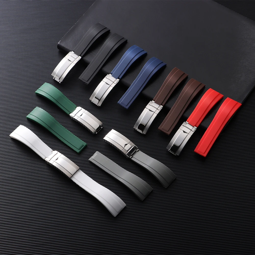 20mm Black Red Blue White Silicone Watch Band for Rolex for Datejust Submariner for Water Ghost Strap Rubber Men Sport Bracelet