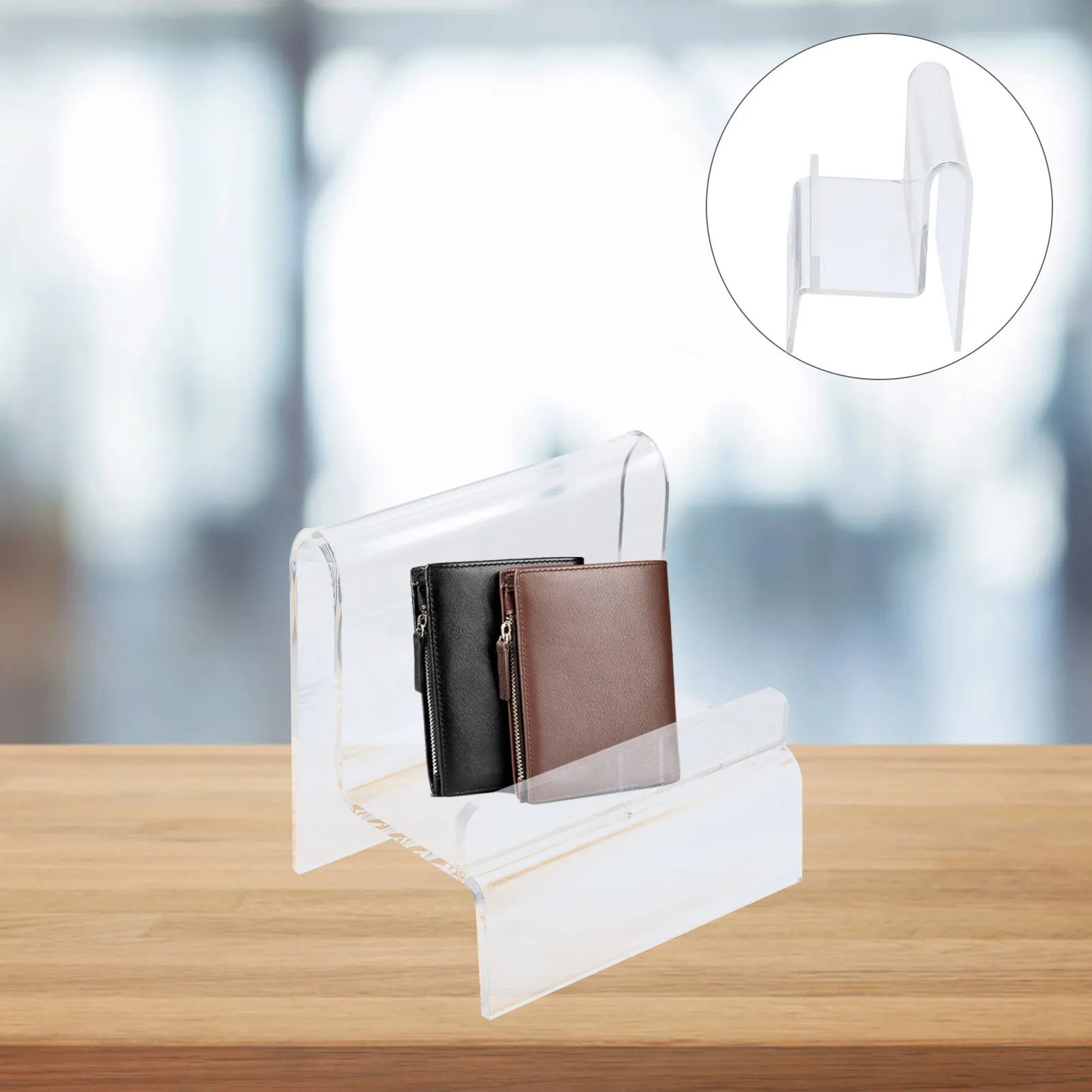2Pcs Acrylic Wallet Display Rack Transparent Single Layer Purse Holder Stand Organizer for Home Mall Countertop Display