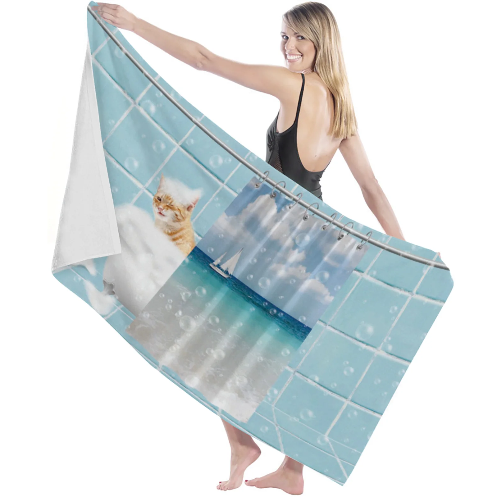 Bathtub Pussy Foam Modern Household Bath Towel Quick Dry Fitness Spa Towel Stylish Microfiber Beach Towel