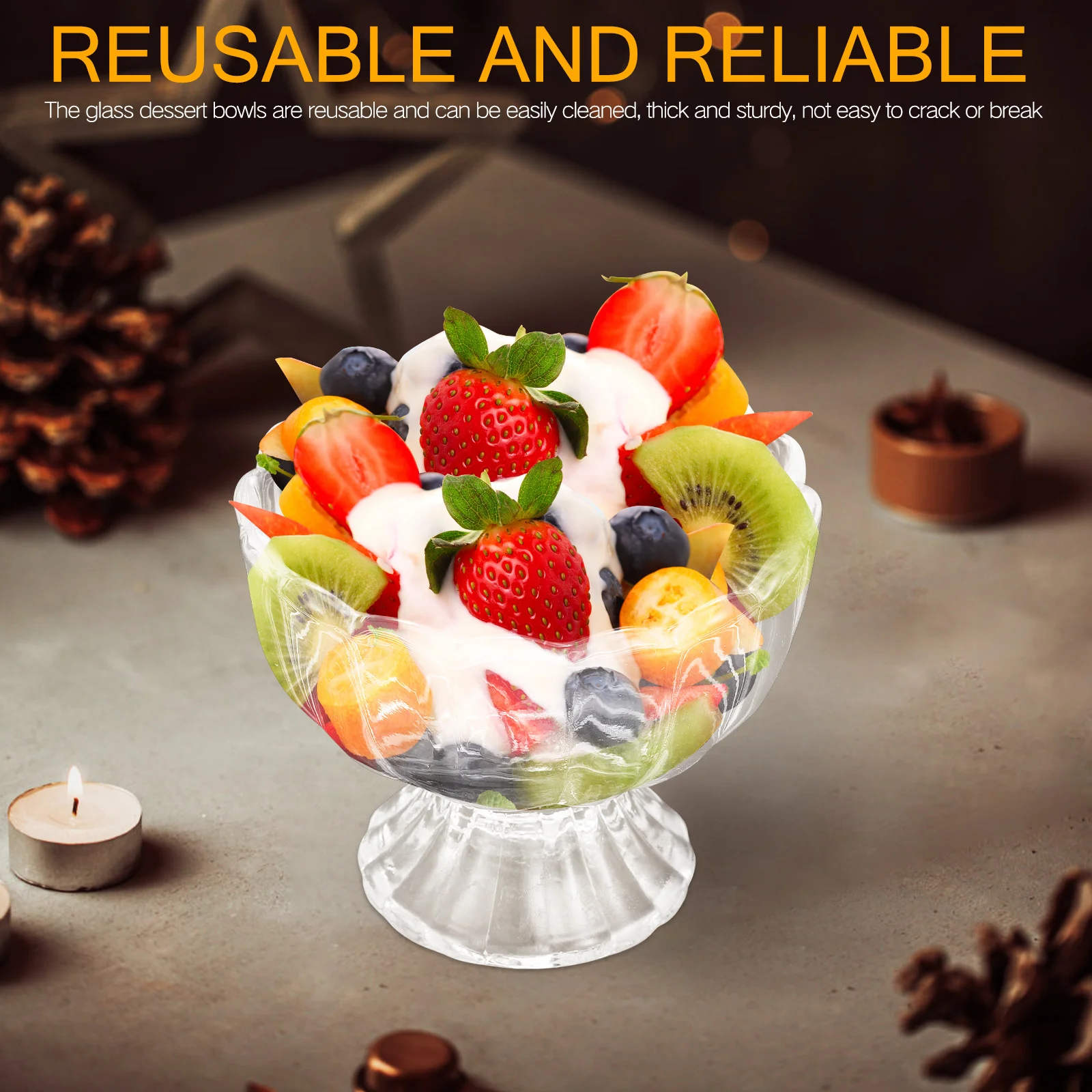 

4Pcs Ice Cream Bowls Glass Dessert Cups Trifle Bowls Vintage Style Thickened Transparent Serving Glasses for Family Gathering