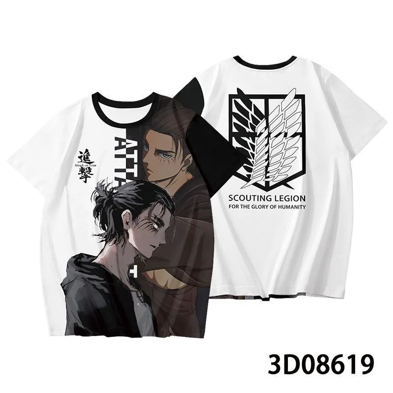 2026 Summer New ATTACK ON TITAN 3D Cartoon Anime Print Short Sleeve Men's Round Neck Two-Dimensional