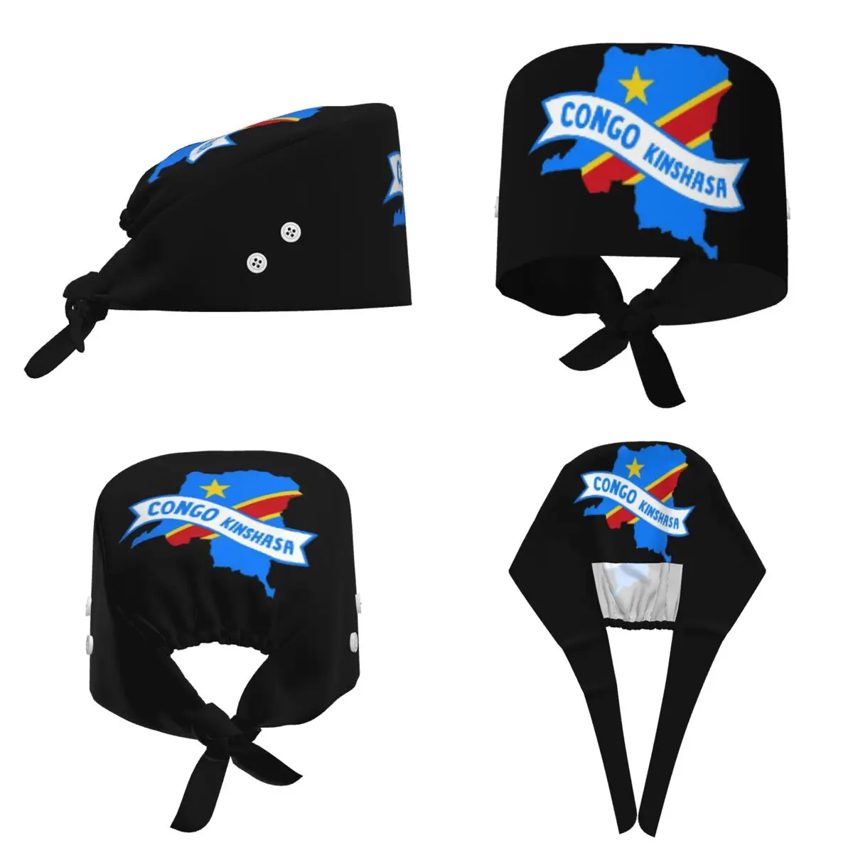 Free Congo Flag Scrub Hat Doctor Working Surgical Cap Unisex Adjustable Nursing Caps for Dentist
