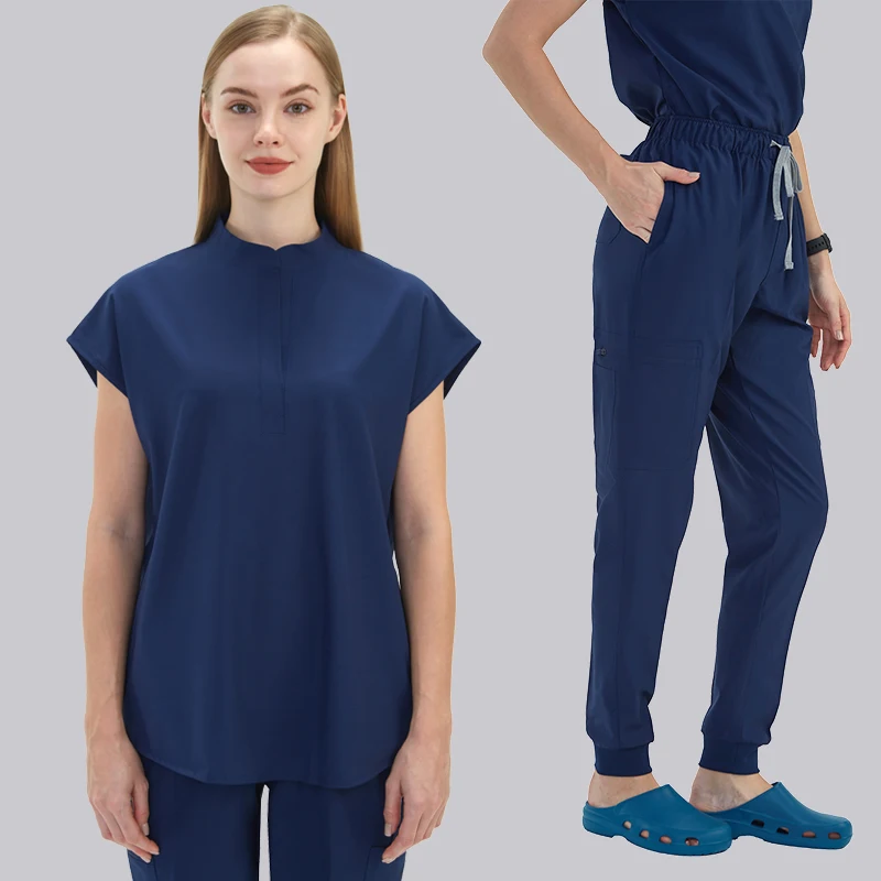 Marinha esfrega uniformes conjunto médico cirúrgico feminino túnica superior jogger pant hospital médico cirurgião estética roupas clínicas S180-02