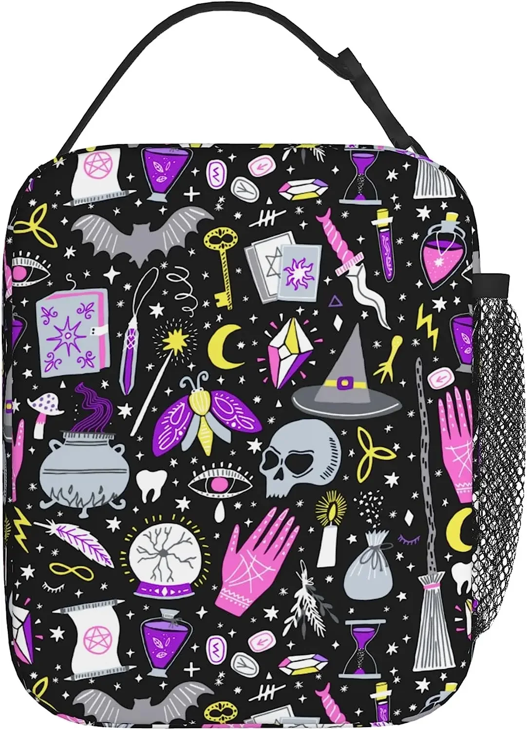 Magic Witchy Goth Insulated Lunch Bag with Detachable Buckle Handle Portable Lunch Box Reusable Lunch Tote for Women Men Kids