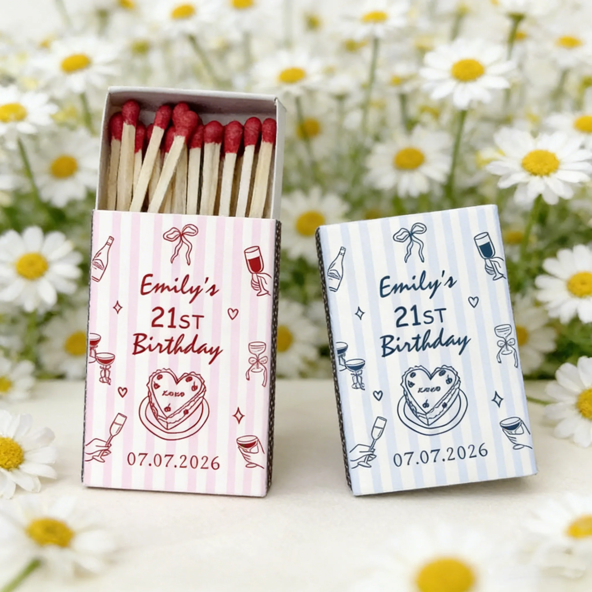 personalized-21st-birthday-matchbook-favors-custom-heart-cake-cocktail-matchboxes-btd-party-keepsakes