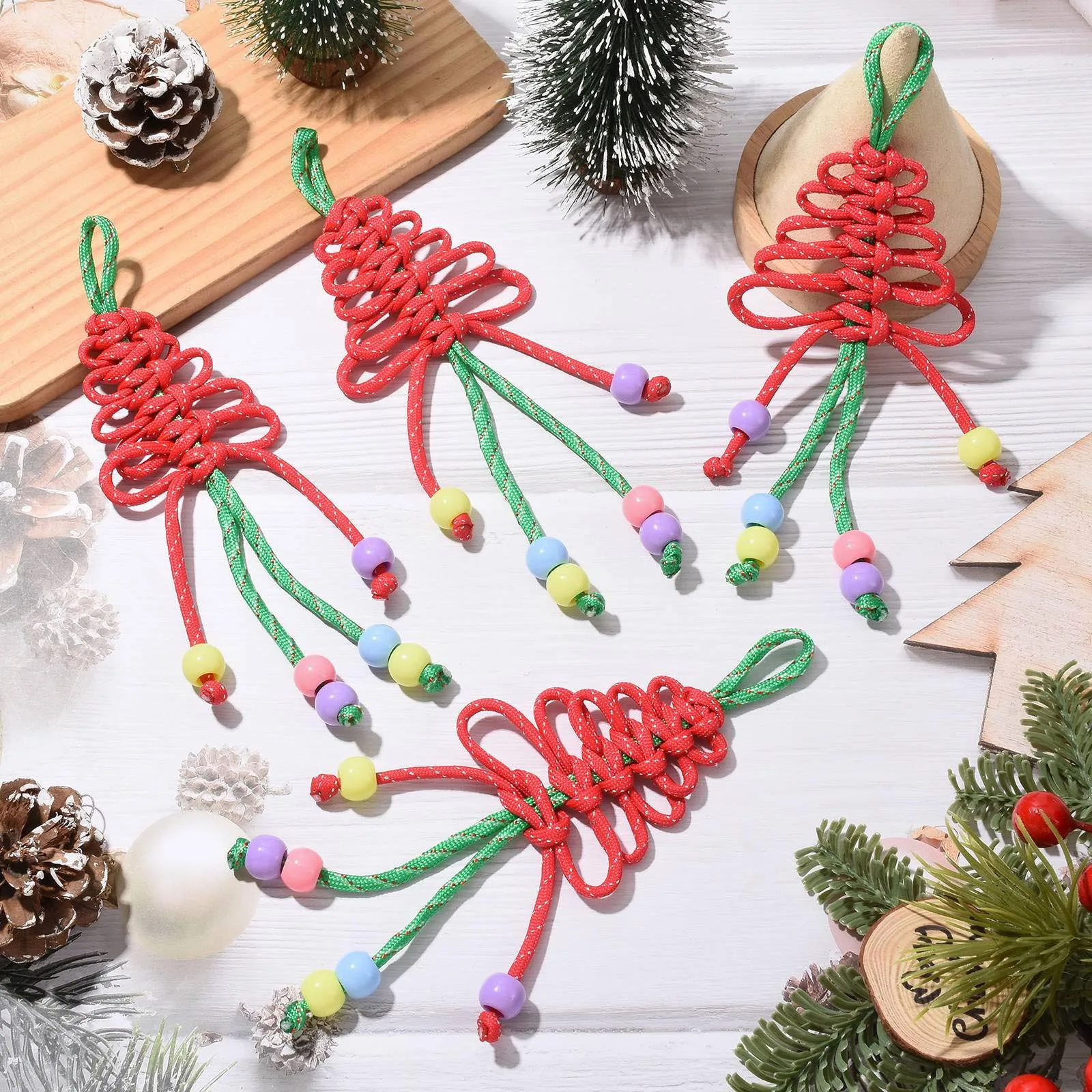 PandaHall 4 Stück Weihnachtsbaumschmuck, Polyester/Spandex Quastenkordel 205x74mm für DIY Schmuckherstellung & Feiertagsbasteleien – Detail 5