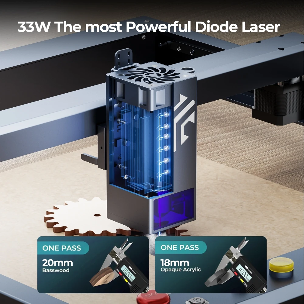 Macchina per incisione laser ACMER P2 33W APP WIFI Controllo offline Diodo blu CNC Taglio ad alta velocità con pompa di assistenza pneumatica automatica