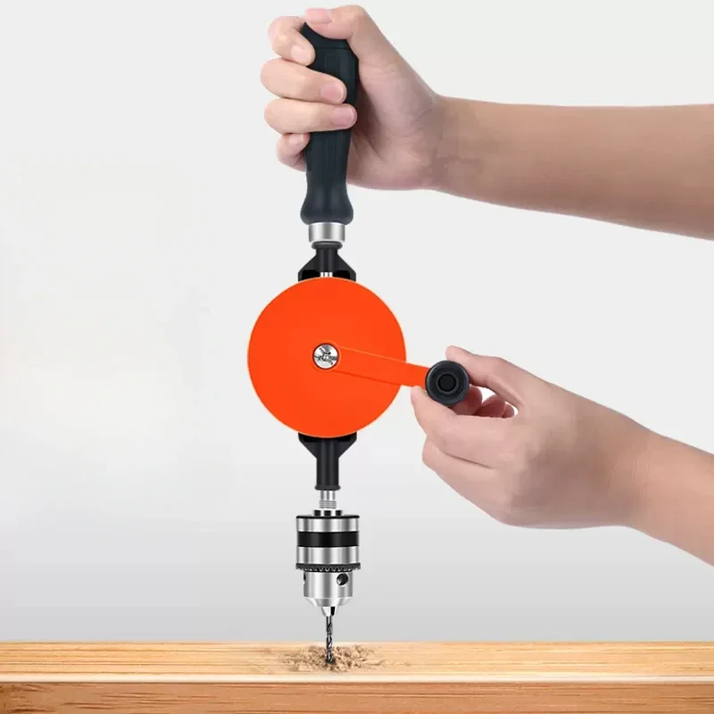 1/4 and 3/8 Inch Multi-function Hand Crank Manual Drilling Wood-plastic Double Gear Wood Puncher Clamping Woodworking Tools Set
