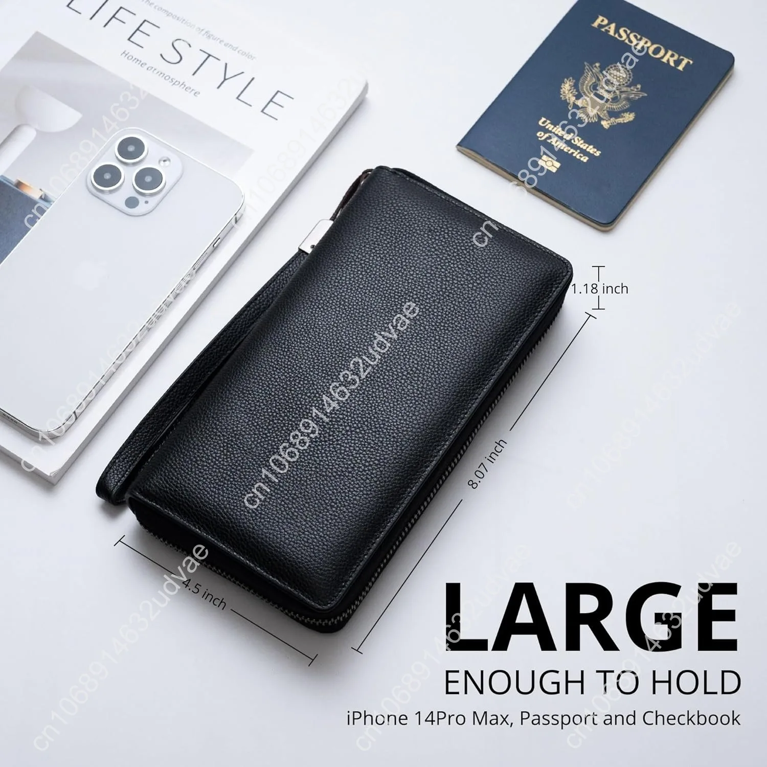 Bveyzi Women RFID Blocking Wallet Leather Zip Around Phone Clutch Large Capacity Ladies Travel Purse Wristlet