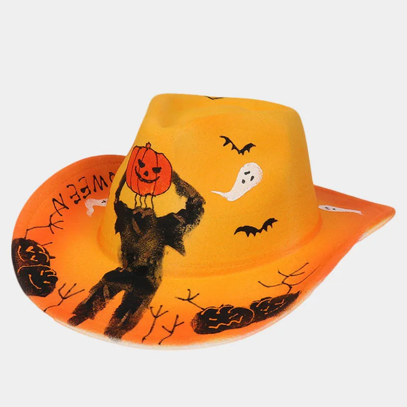 

Halloween Hat for men Christmas Party Hand-painted Colorful Cowboy Hat for women Big Eaves performance woolen Hat western hat