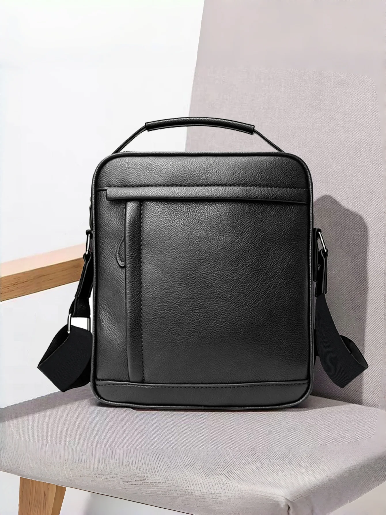 Men PU Leather Crossbody Bag with Top Handle, Anti-theft Multi Zipper Pockets Large Capacity Messenger Bag, Fits 11-inch Tablet