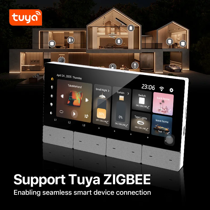 Evergreen 6 inch Smart Control Panel with 3 Relays & Night Light All in One Zigbee Gateway | 3 Built-in Relays | 8 Buttons F5-1