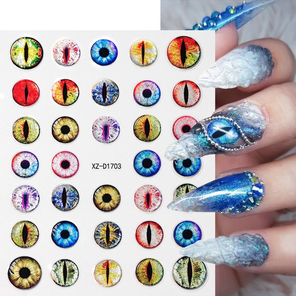 1 قطعة 5D عين التنين تنقش مسمار ملصقا الشيطان مقلة العين الصليب ستار الشارات هالوين المتزلجون القوطية Y2K نمط مانيكير الديكور