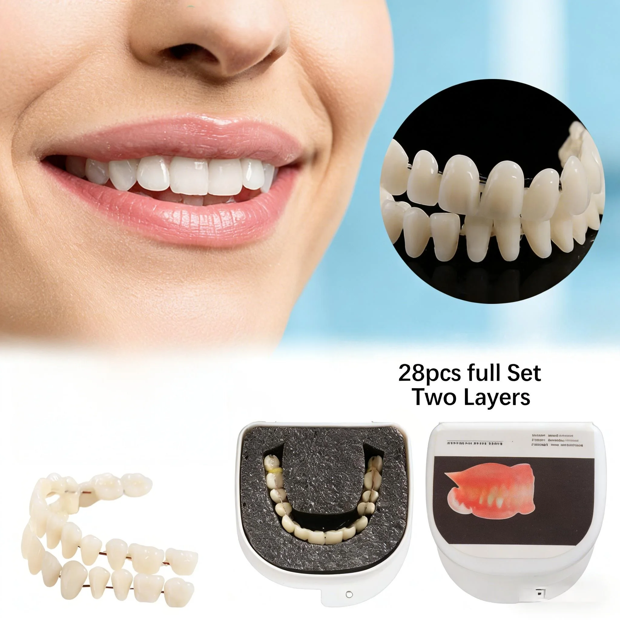 

5set Dental Acrylic Resin Teeth Model 28PcsSet Full Mouth False Teeth Two-Layer Dentures Shade A2 S/M/L for Dentist Lab Teaching