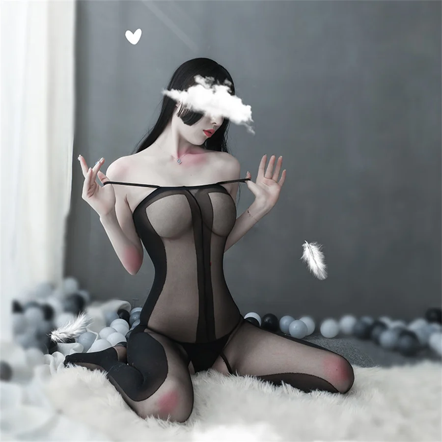 

Черное сексуальное женское белье, женские эротические костюмы с открытой промежностью, чулки без рукавов, колготки, прозрачное эротическое нижнее белье в полоску на бретельках