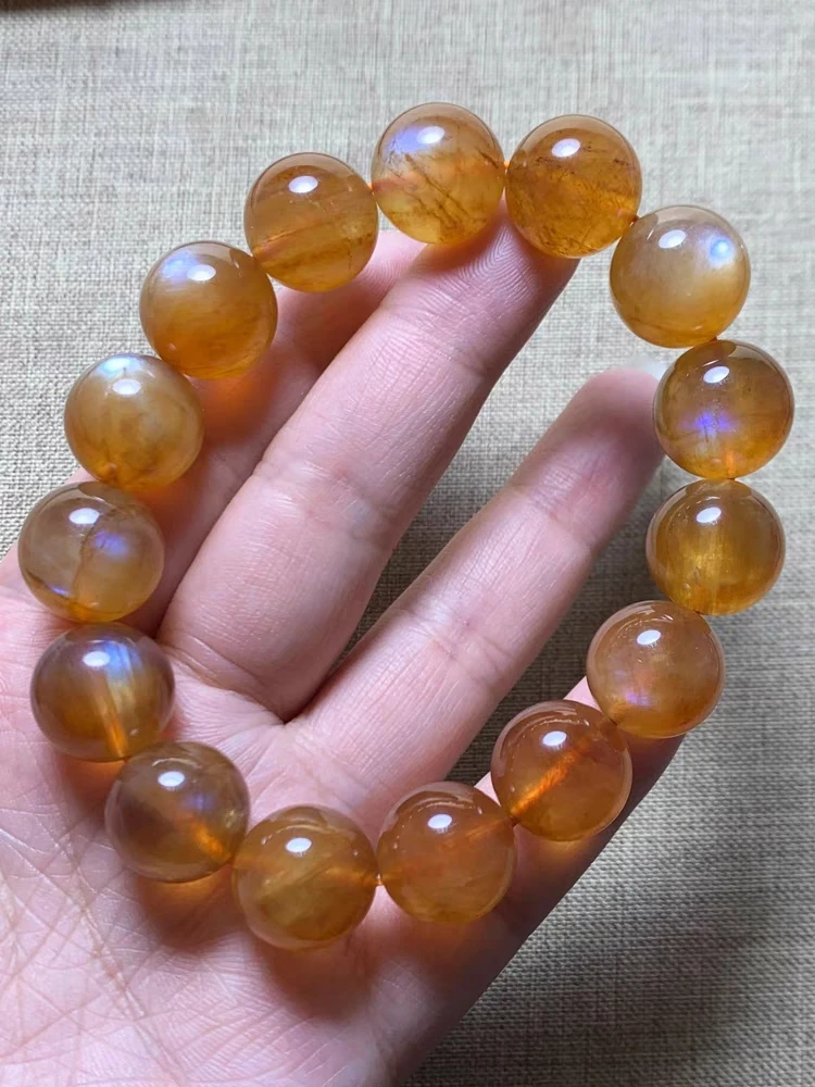 Natural Orange Andesine Bracelet Clear Round Beads Women Men 12mm Stretch Crystal Labradorite Moonstone Fashion AAAAAAA