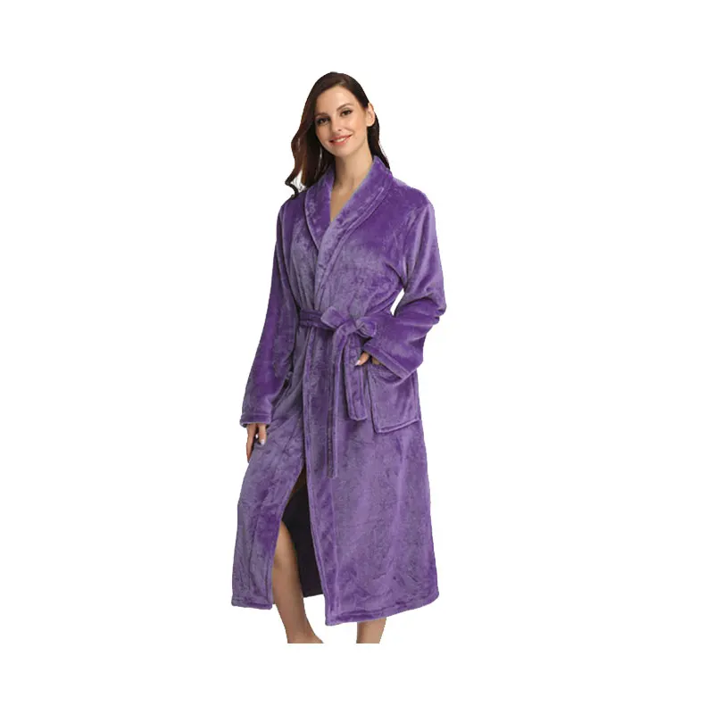 Flannel Shawl Collar Kimono Bathrobes Women's Solid Thick Robes Woman Plush Winter Long Robe Loose Plus Size Bathrobes 26 Colors