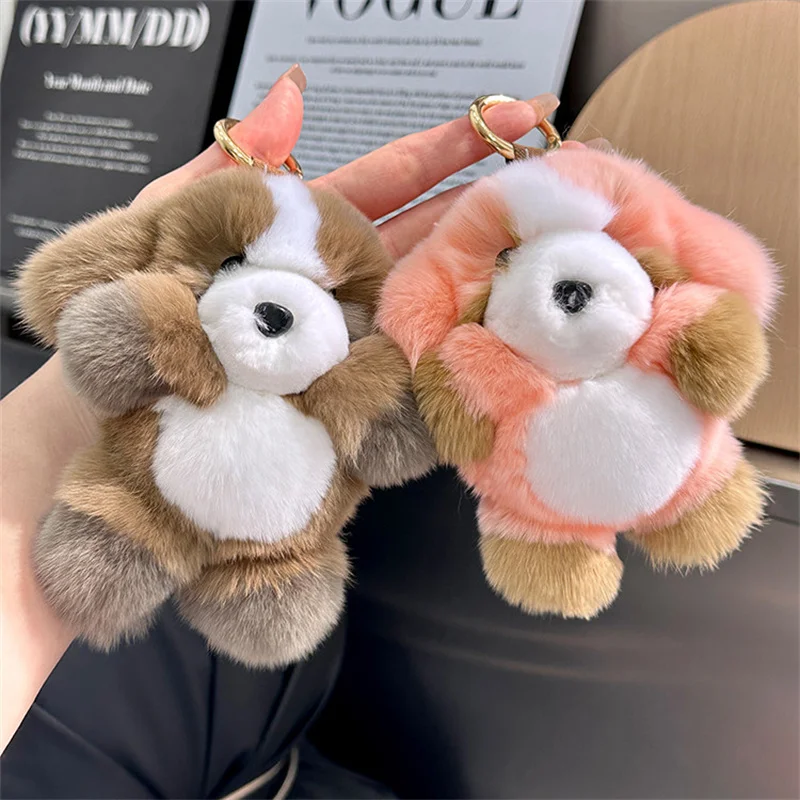 Plush Dog Rabbit Fur Keychain Pendant Cute Keychain Bag Pendant Car Key Chains Jewelry Bag Charm Gift Decoration Accessories