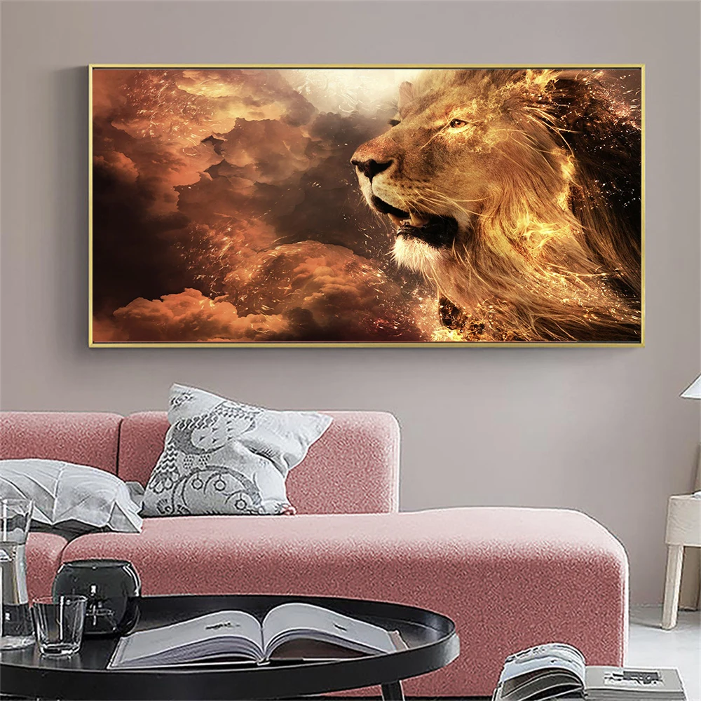 Royal Lion Family Art Prints Safari Majesty Sunset Art Poster Majestic Roar Black and White Lion Modern Large Living Room Canvas