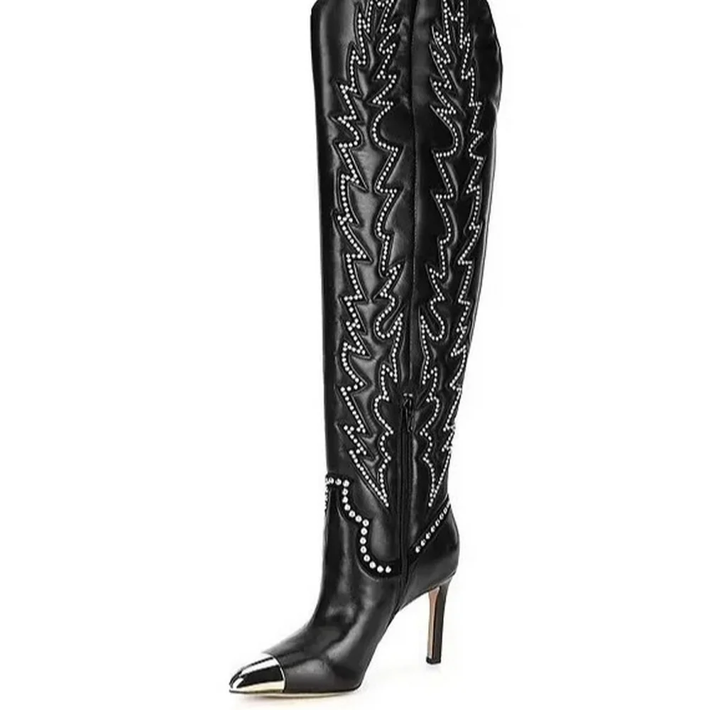 2026 New Design Women High Boots,Rhinestone Over The Knee Botas,Fashion Stage Show Shoes,Side Zip,Blue,Black,Pink,Dropship
