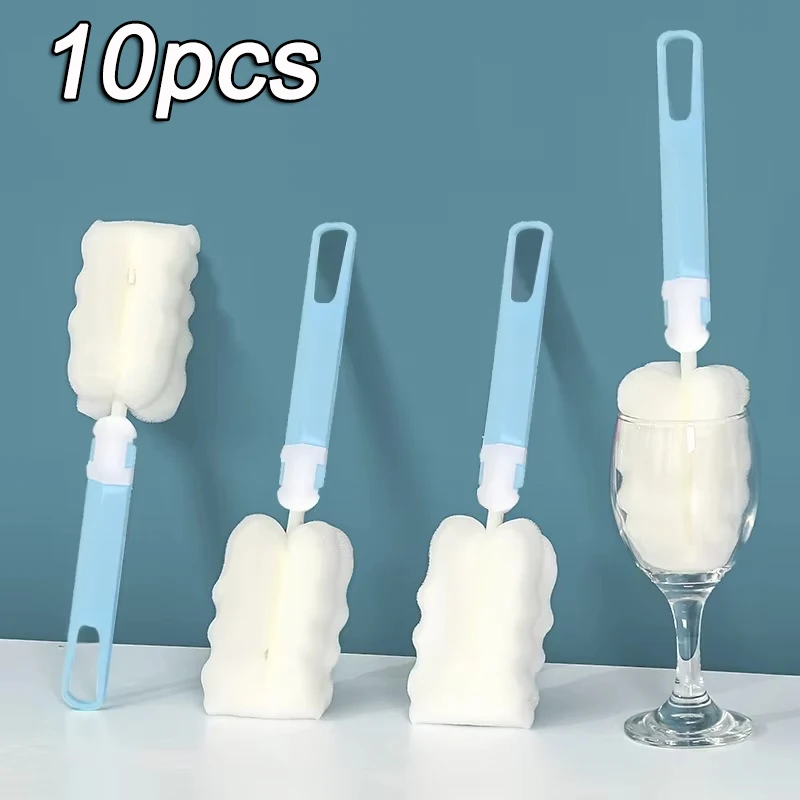 1/5/10Pcs Soft Sponge Cup Brush Long Handle Sponge Bottle Brush Drink Wineglass Bottle Glass Cup Washing No Deadend Cleaning Too