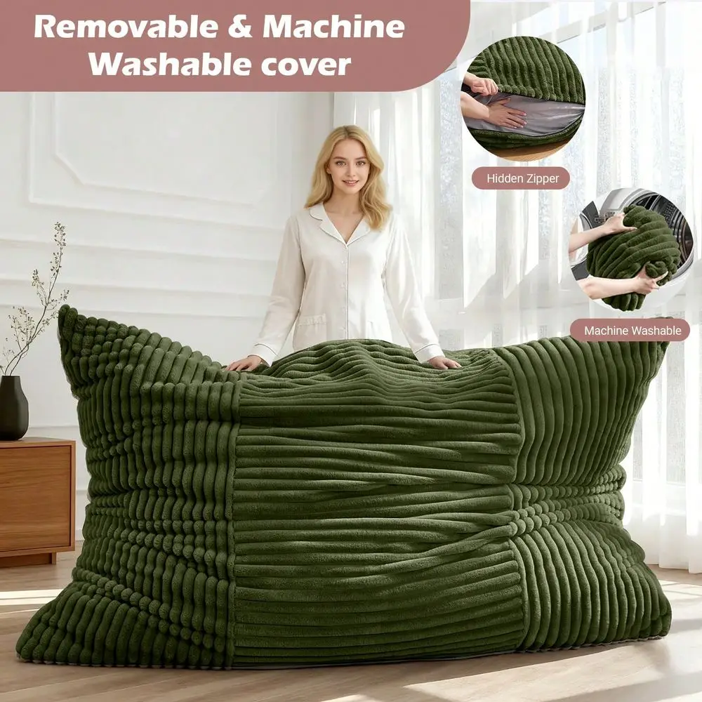 3 In 1 Bean Bag Chair Giant BeanBag Chairs Convertible Bean Bag Floor Cushionwith Machine Washable Cover,Beanbag Chairsfor Adul