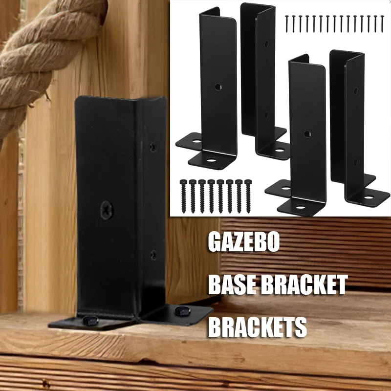 

4 Pcs Gazebo Base Bracket Metal Fence Post Supports Brackets Security for Wood Deck Bases Porch Railing Pergola Railing Column
