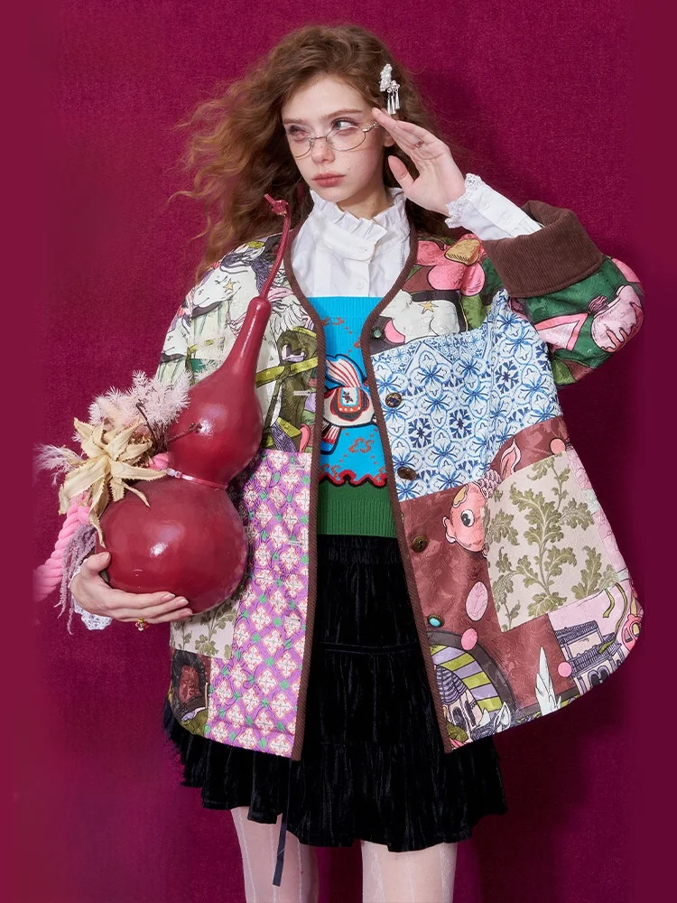 

New Year's ort Cotton-Padded Jaet Women's Loose Fit Traditional Chinese Sle Elf Sa Museum New Arrival Spring Outerwear