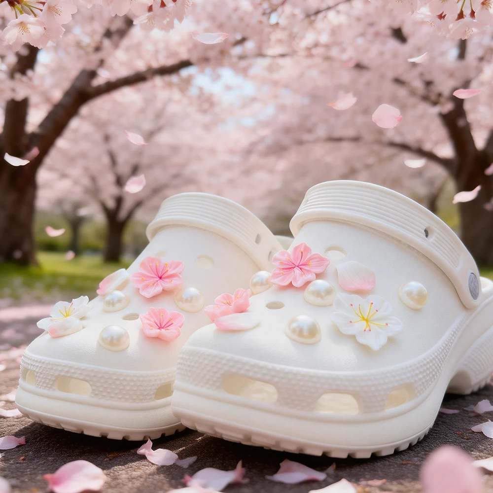 18PCS Fashion Shoe Charms Set Summer Cherry Blossom Pearl Shoe Decorations Buckle for Clogs Sandals DIY Accessories image 6