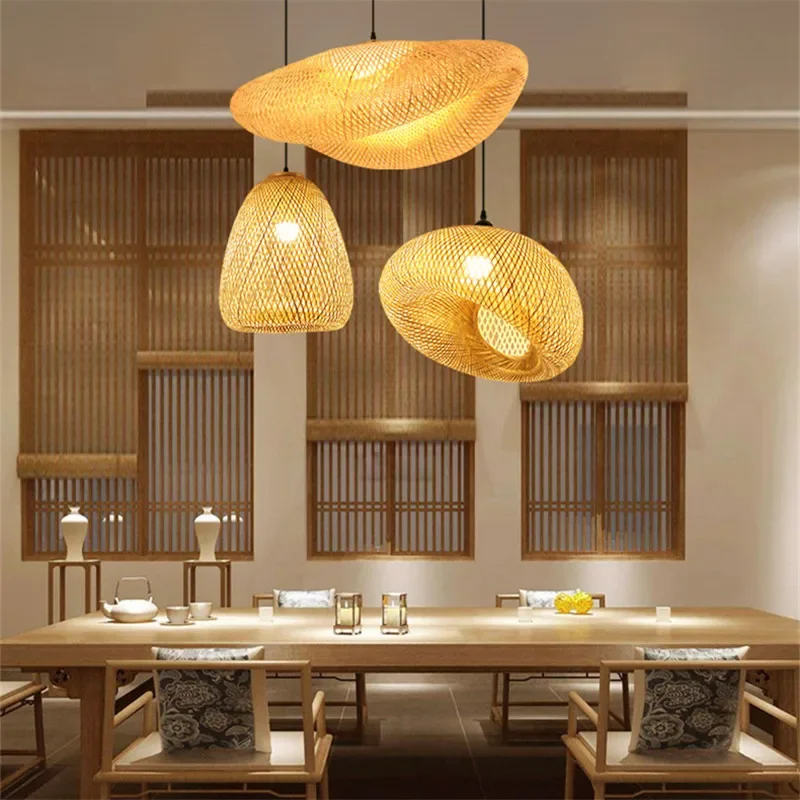 Chinese Style bamboo chandelier Hand-Woven Lantern lamp shade rattan E27 dining room Home Decor single head dining light