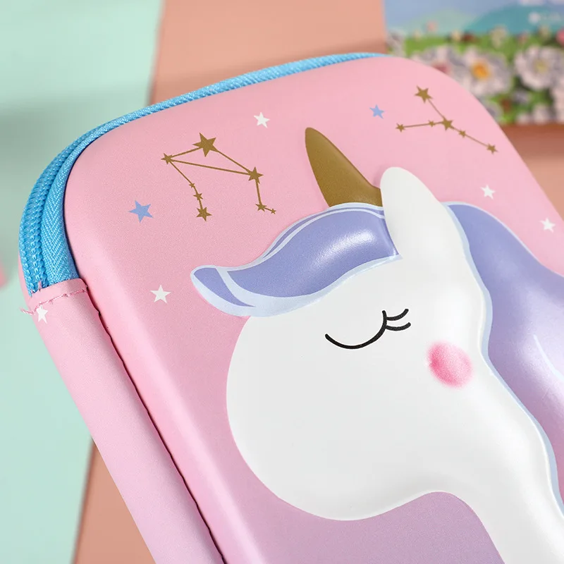 Pink Unicorn 3D Embossing Pencil Cases Relief EVA Stationery Box Korean School Supplies Girl Pen Pouch Holder Bag Ruler Storage