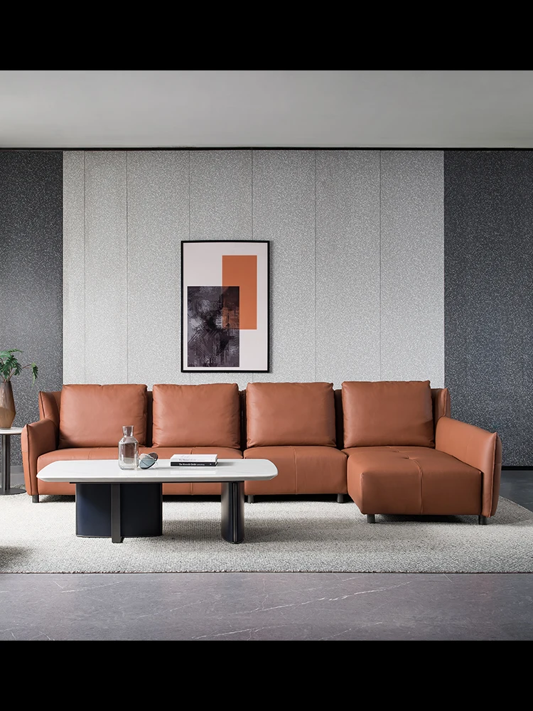 Minimalist leather sofa, cowhide, modern simple and luxurious sofa, living room furniture