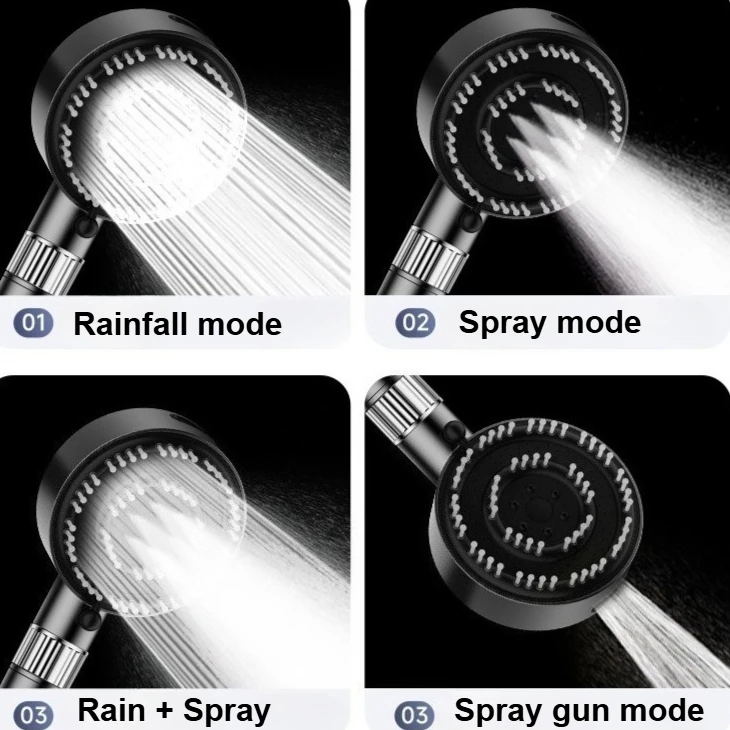 Cabeça de chuveiro de alta pressão para banheiro, 4 modos de filtro, massagem poderosa, spa, chuveiro portátil, economia de água, acessórios de chuveiro