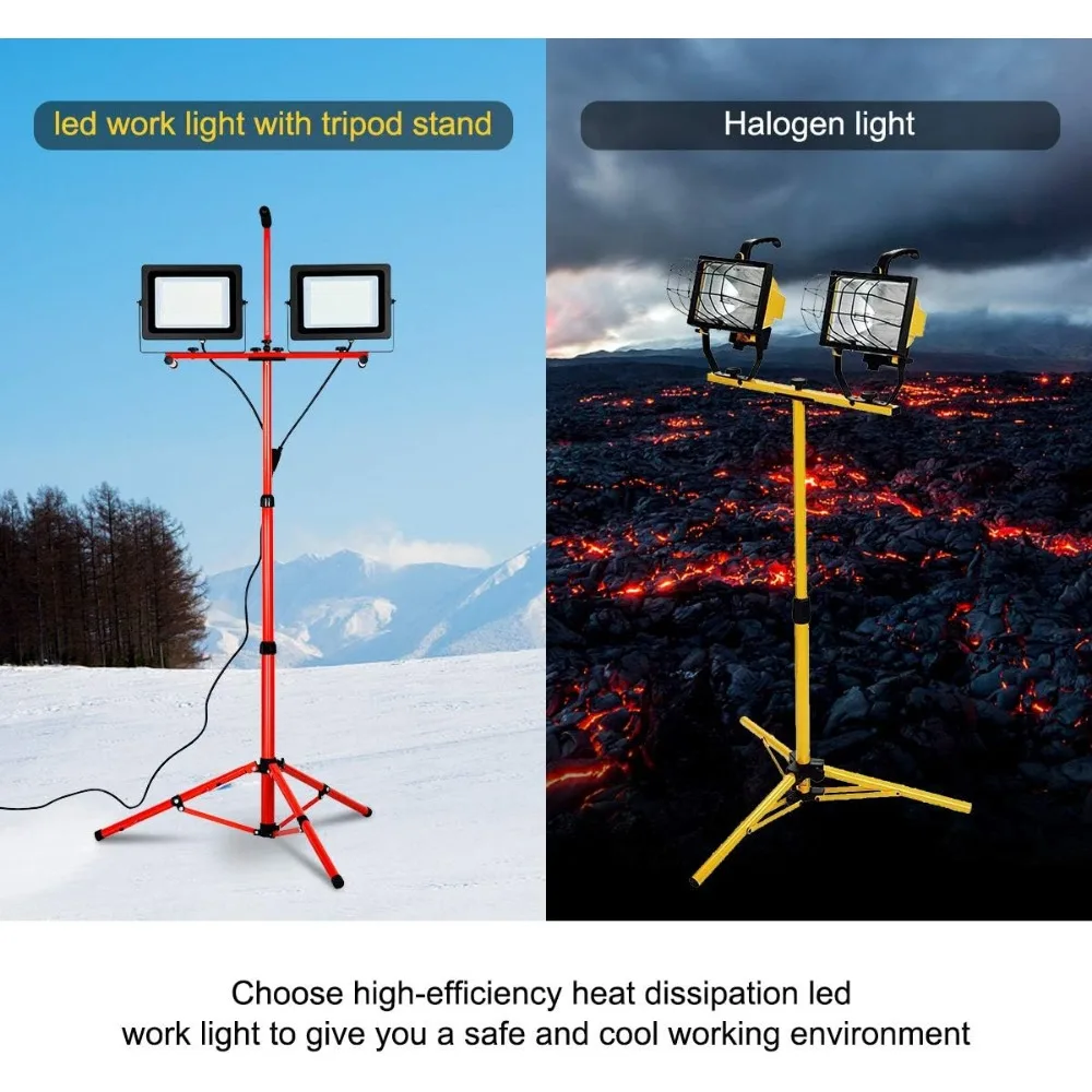 個別スイッチ付きの調整可能なヘッドワークライトフラッド,スタンド三脚のLEDワークライト,200W,26000ルーメン,2つの明るい