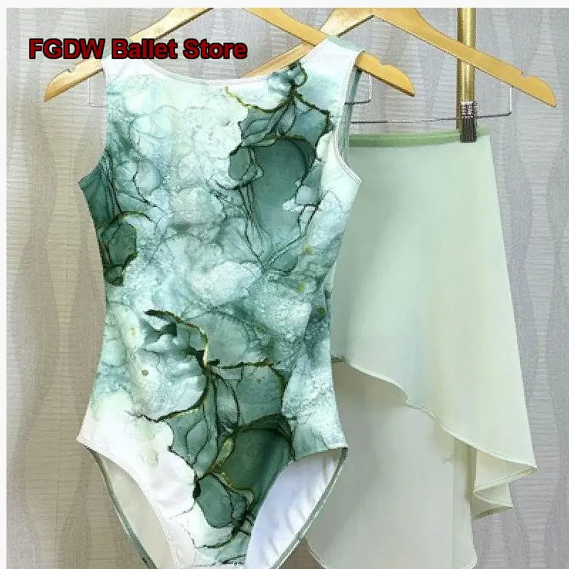 Adult Practice Leotard Printed Yoga Dance Dress Art Exam Body Suit Chinese Gymnastics Leotard