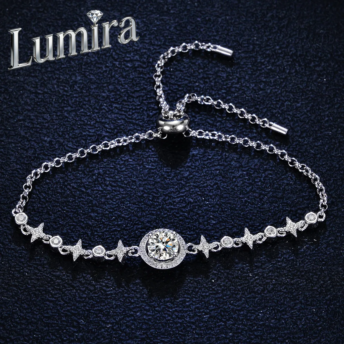 

Lumira Platinum PT950 1-Carat Chain Bracelet with Moissanite Round Baguette Cut Minimalist Women's Adjustable Bracelet Jewelry