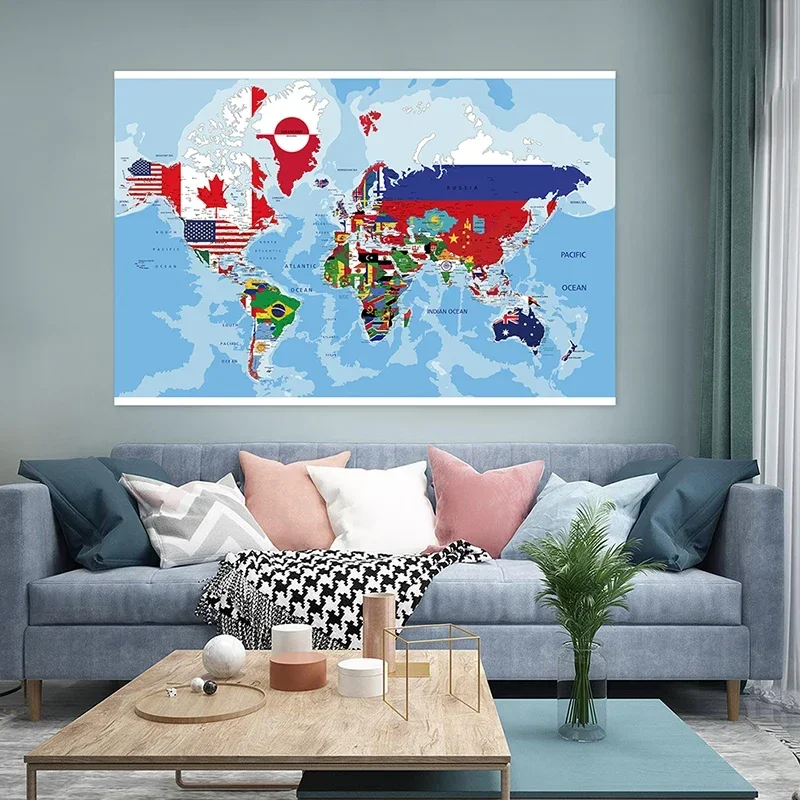 Mapa del mundo de 120x80cm, pintura en lienzo no tejido, póster artístico de pared, impresiones sin marco, suministros de estudio para oficina y aula, decoración del hogar